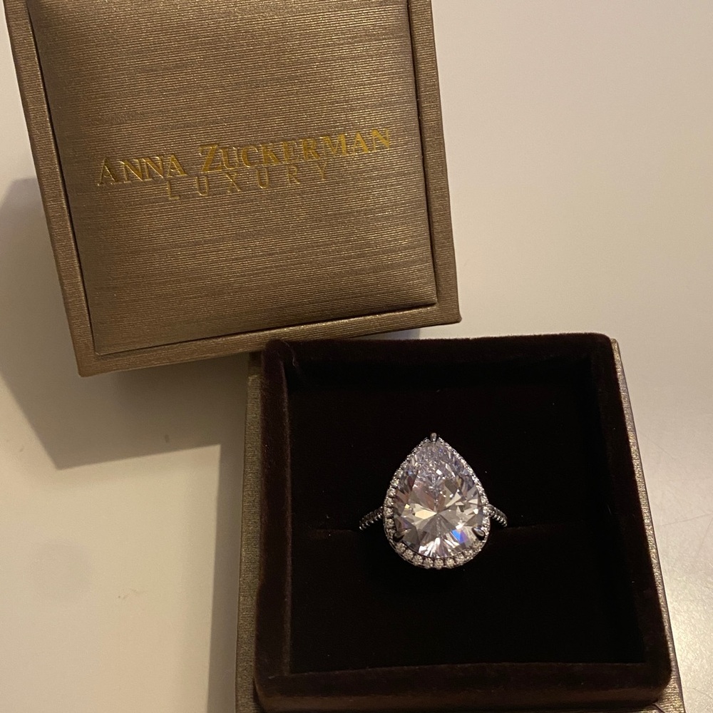 Elegant 7+ Carat Pear Ring with Crystalline Accents